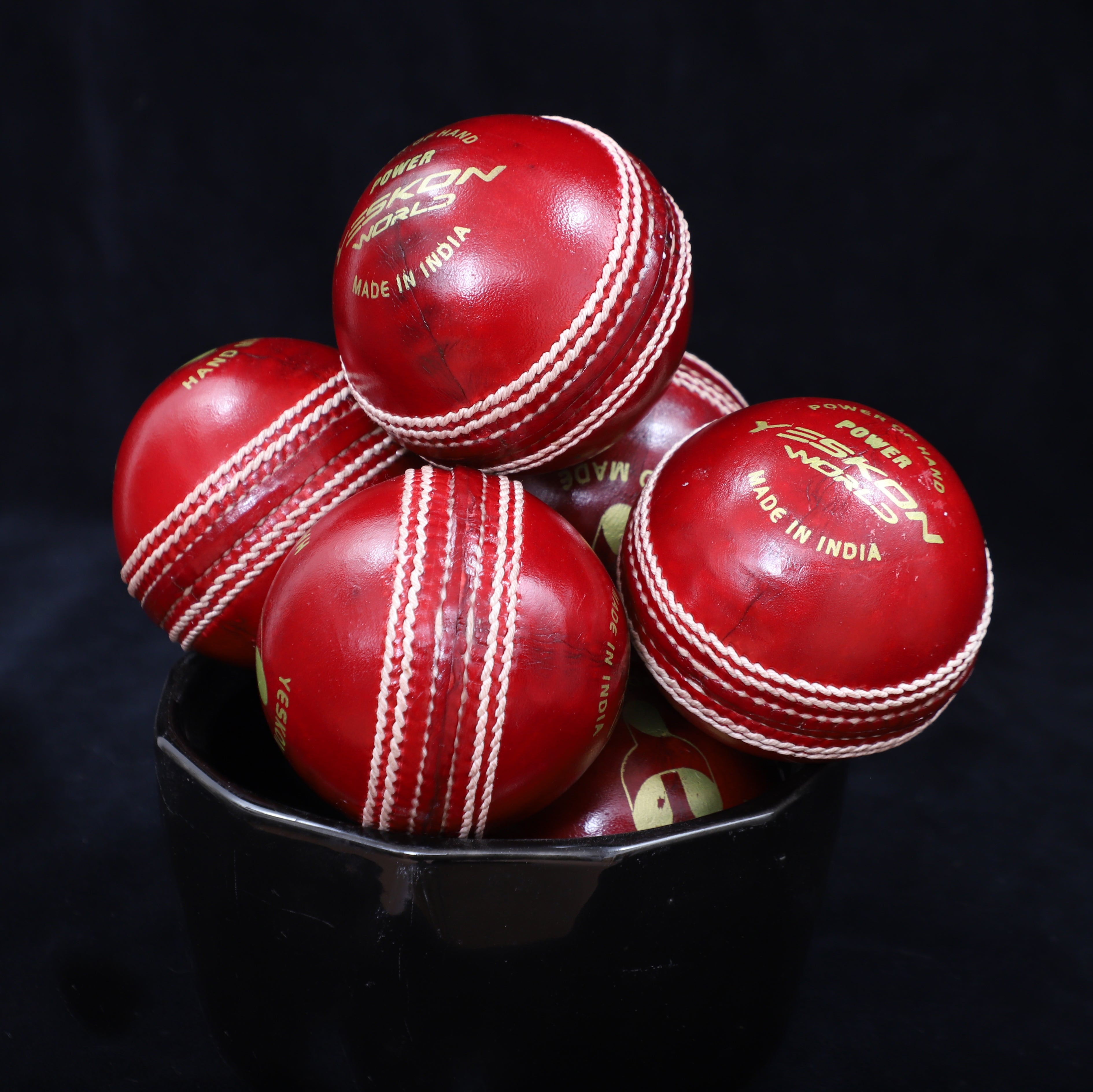 Red Cricket Ball (Power) - YesKon World Cricket Leather Ball (Standard, Pack of 1, Red)