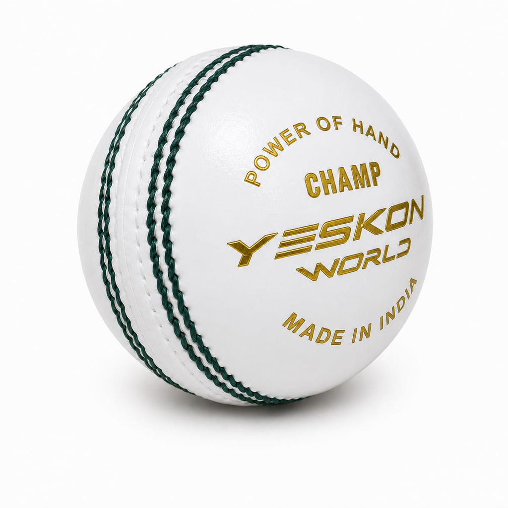 White Cricket Ball (Champ) - YesKon World Cricket Leather Ball (Standard, Pack of 1, White)